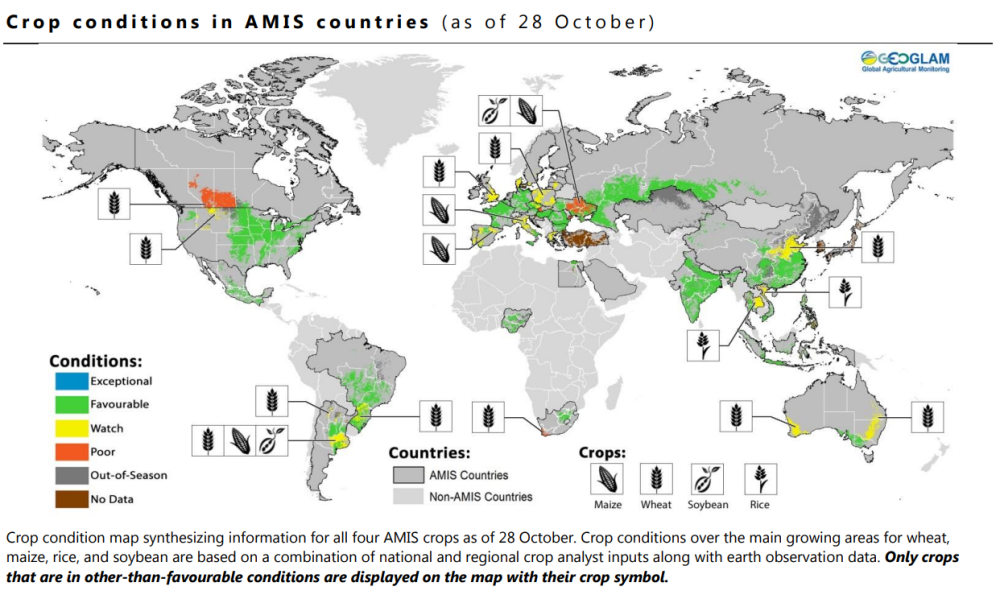 Map of crop conditions in AMIS countries