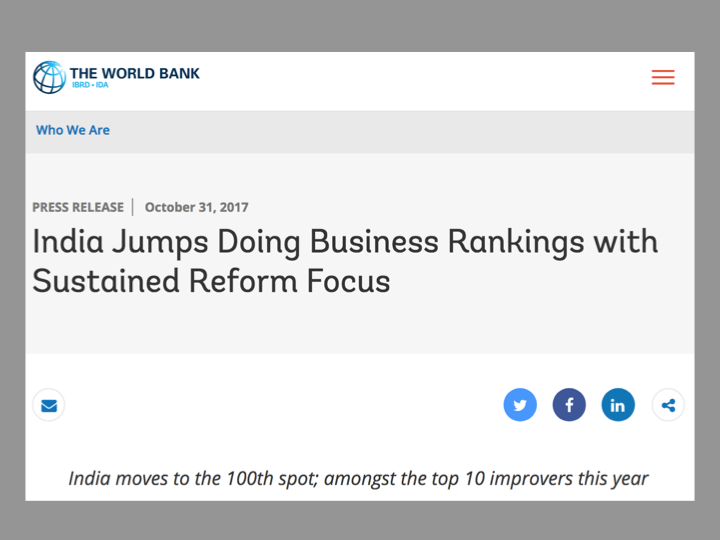 Screenshot of a World Bank press release about the Doing Business rankings