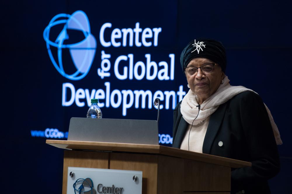 Ellen Johnson Sirleaf giving her keynote at CGD